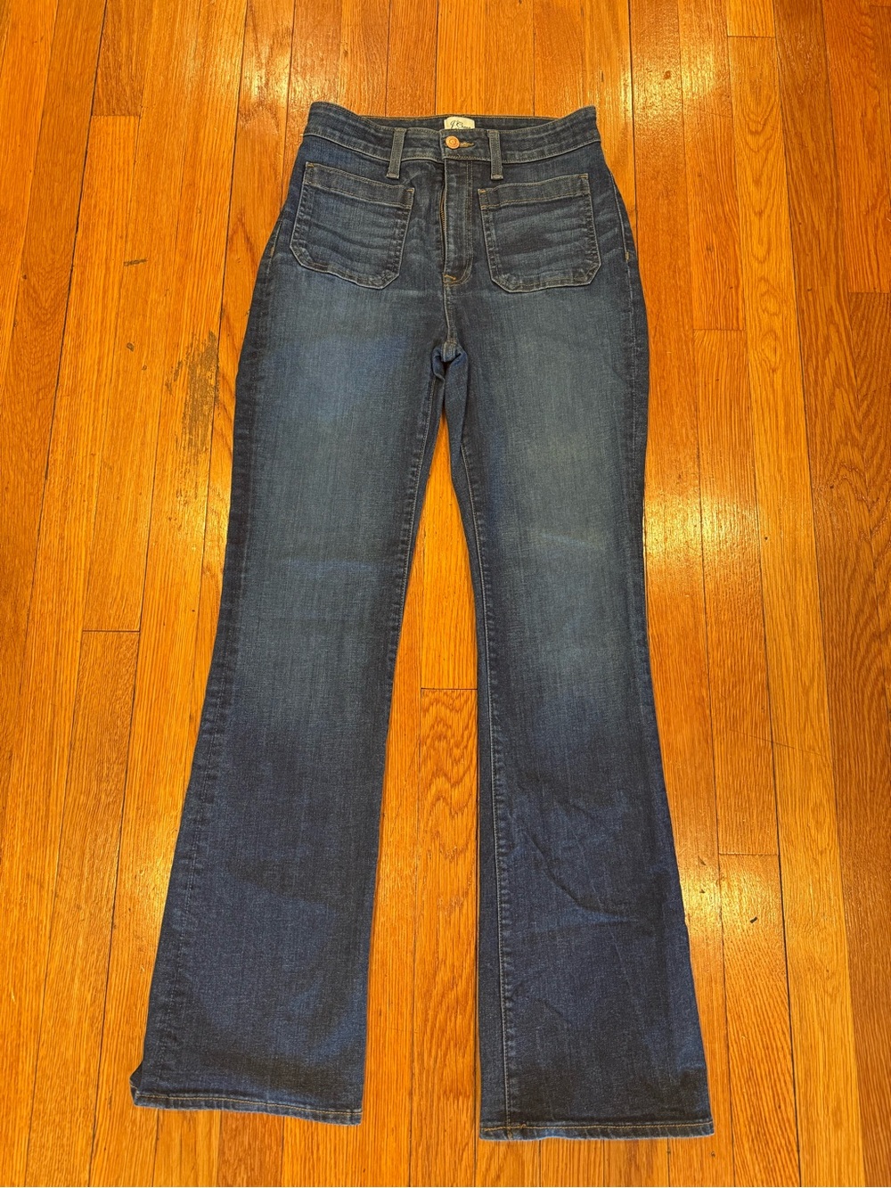 J. Crew Denim Women's Curvy Full Length Demi Boot Jeans High Rise Patch Pockets